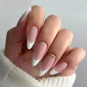 Naixi vente en gros, ongles personnalisés, ballerine, cercueil moyen, meilleures ventes, pointe française, manucure acrylique, bâton sur ongles