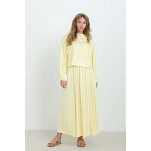 ชุดกระโปรงเอวยางยืดสำหรับผู้หญิง คอกลม ทรงหลวม ผ้าทอ ระบายอากาศได้ดี ชุดลำลองสำหรับใส่ทุกวัน สไตล์แฟชั่นเรียบง่าย - Product Image 4