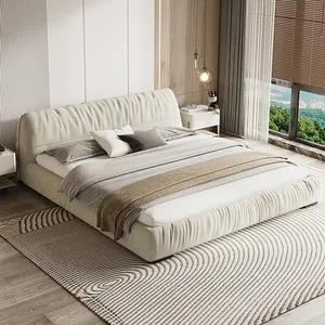 Up-holstered Beds Flower roll cream tatami modern simple Italian fabric technology cloth master bedroom double king bed