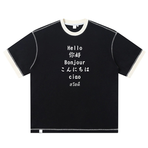 T-Shirt Ringer Personalizzata con <span class=keywords><strong>Logo</strong></span>, 100% Cotone, 250GSM, Girocollo Unisex, Maglietta Ringer da Uomo - Product Image 2
