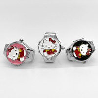 Montre Anneau en Gros Kawaii Chat Dessin Animé Assis Couleurs Assorties Montre de Doigt Élastique Réglable Bijoux Style Mignon Chaton pour Filles