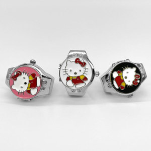 Reloj de Anillo con Diseño de Gato Kawaii, Colores Variados, Ajustable, Elástico, Estilo Gatito, Joyería para Niñas, Venta al Por Mayor - Product Image 1
