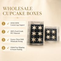 Boîte à cupcakes personnalisée écologique en carton perforé avec couvercle transparent et insert, idéale pour les boulangeries, cafés et événements