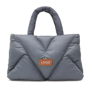 custom fashion puffy bag tote got sales women's puffer bag designer winter fluffy handbag new design quilted bag