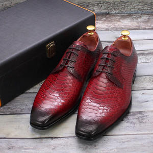 Chaussures de mariage formelles classiques rouges à bout pointu, motif serpent, en cuir véritable fait main, pour hommes, chaussures habillées et richelieu en cuir - Product Image 1