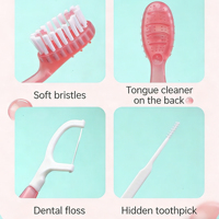 Sikat Gigi Sekali Pakai Ukuran Perjalanan 5 in 1 dengan Kemasan Terpisah, Bulu Sikat Lembut, Gagang Plastik PP, dan Karet Nyaman