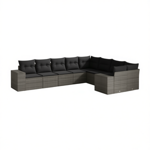 Ensemble de canapés de jardin en rotin gris foncé 6 places, résistant aux intempéries, mobilier d'extérieur au design contemporain - Product Image 1