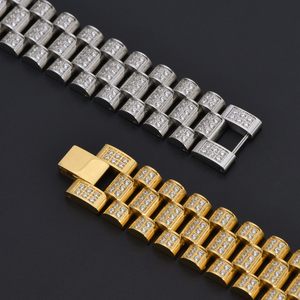 Bijoux de luxe <span class=keywords><strong>Bracelet</strong></span> de <span class=keywords><strong>montre</strong></span> en acier inoxydable étanche à l'eau <span class=keywords><strong>Bracelet</strong></span> plaqué or 18 carats Réglage 5A <span class=keywords><strong>Bracelet</strong></span> en zircon glacé pour hommes - Product Image 3