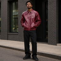 Blouson Bomber Graphique Bordeaux pour Homme, en Nylon Ripstop, avec Fermeture Éclair et Capuche, Manches Longues, Style Décontracté Urbain, Hiver, Léger et Imperméable