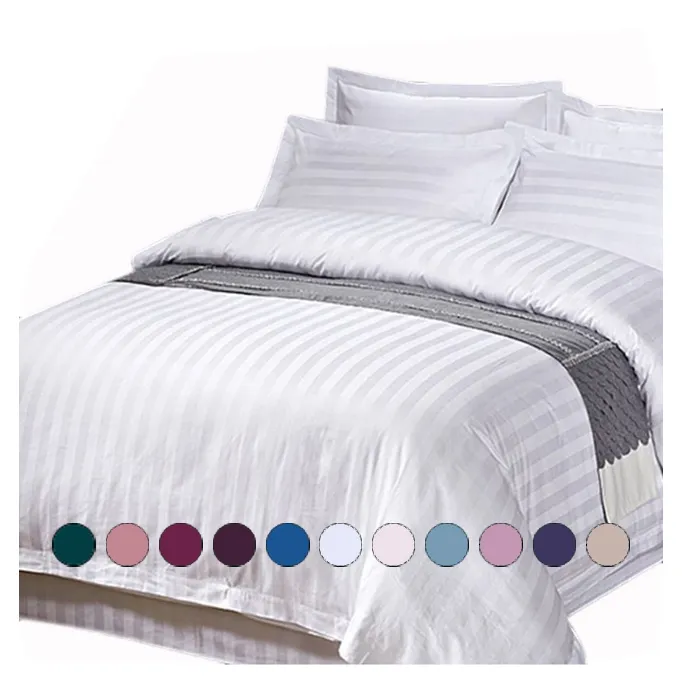 Conjunto de cama de casal 4 em 1, conjunto de roupa de cama de cetim com listras