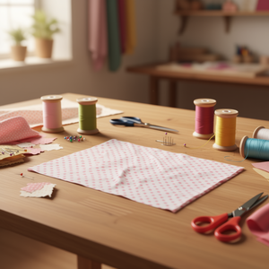 Tessuto a pois Ilan 100x150cm bianco con pois rosa per lavori creativi - Product Image 3