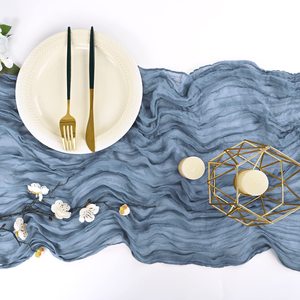Luxury <strong>Blue</strong> Cheesecloth Table <strong>Runner</strong> Sage Green Boho Dining Wedding Party Event Decoration Cheese Cloth Fabric Table <strong>Runner</strong> - Product Image 4