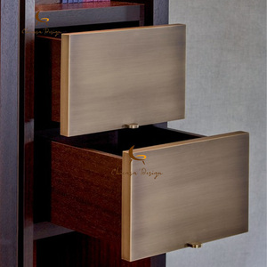 Estantería Modular de Madera Oscura con Malla de Ratán Tejida, Estantes Abiertos de Varios Niveles, Librería de Lujo para Sala de Estar - Product Image 3