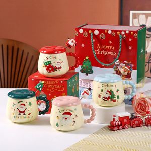 FX Christmas Gift Mug Gift <b>Set</b> Creative Santa Claus Cartoon Christmas <b>Bone</b> <b>China</b> Mug High-Temperature Resistant Gift with Lid - Product Image 3