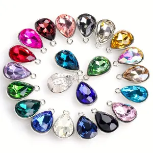 SZ Custom Crystal Charms Pendant 10*14mm Drop Glass Zinc alloy single Pear Pendant For Necklace Earrings DIY Jewelry