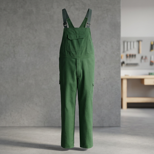 Combinaison de travail unisexe verte, durable, en mélange de coton, bretelles réglables, usage industriel, résistante aux flammes, certifiée CE - Product Image 5
