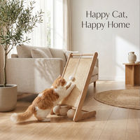 Griffoir pour chat minimaliste en bois massif et sisal naturel |   Balle interactive 2-en-1 et griffoir |   Chat Moderne et Durable