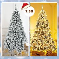 Sapin de Noël artificiel pré-éclairé de 1,2 à 2,7 m, en PVC premium floqué, pliable, avec support métallique et lumières LED, pour intérieur/extérieur