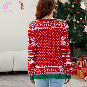 Loveda gros automne hiver femmes maison vêtements décontracté ample brodé arbre de noël lettres tricoté <span class=keywords><strong>pull</strong></span> - Product Image 2