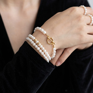 <b>Gold</b> Plated Imitation Pearl <b>Beaded</b> <b>Bracelet</b> Women's Classic Lock Clasp Jewelry Gift - Product Image 2