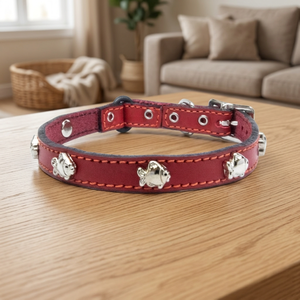 Collar de piel auténtica hecho a mano para perro, diseño de broche de pez, fabricante - Product Image 3