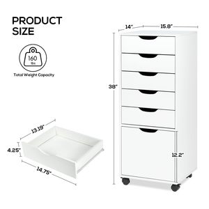 Schubladen kommode mit unterem Schrank, hohe Kommode mit Lenkrädern - Product Image 4