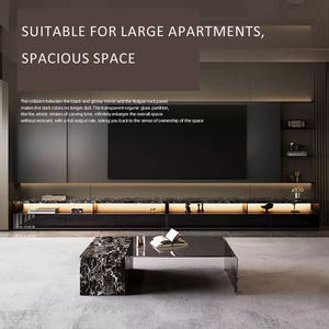 Gabinete de TV de pie minimalista moderno italiano nuevo gabinete de TV de losa de roca negra plana grande combinación para sala de estar Villa - Product Image 2
