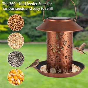 LiHang Solar Powered Iron Bird Feeder with <b>LED</b> <b>Lights</b> IP65 Waterproof AA Battery Included Garden Hanging Ornament - Product Image 3
