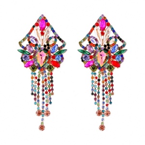 European American Trendy Retro Women's Zinc Alloy <b>Silver</b> Plated <b>Stud</b> Earrings Heavy Industry Crystal Rhinestone Tassels - Product Image 6