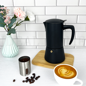 Cafetière Moka <span class=keywords><strong>italienne</strong></span> en acier inoxydable noir, 6 tasses, compatible <span class=keywords><strong>induction</strong></span>, en stock - Product Image 3