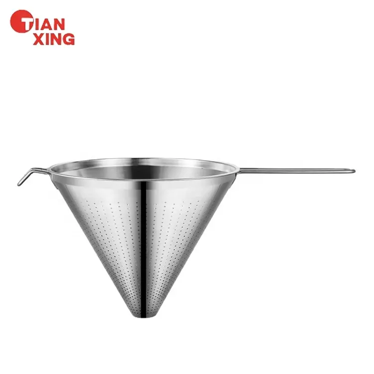 Tianxing Multi-função Comercial Cozinha Ferramenta Frying Oil Strainer Filtro Funil Filtro Cônico De Aço Inoxidável Com Alça