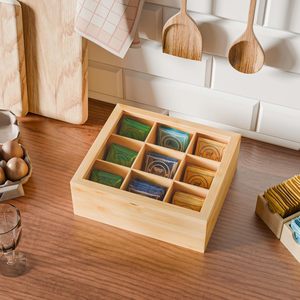 शीर्ष ग्लास पेंट लकड़ी के भंडारण के साथ हस्तनिर्मित प्राकृतिक बांस चाय बॉक्स रसोई के लिए आवश्यक - Product Image 6