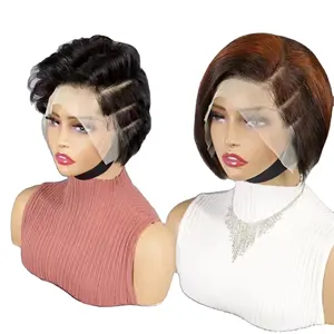 Letsfly New Fashion 13*4 Big Frontal Short Cut Pixie Wigs Remy Human Hair Party Wigs for Black Woman送料無料