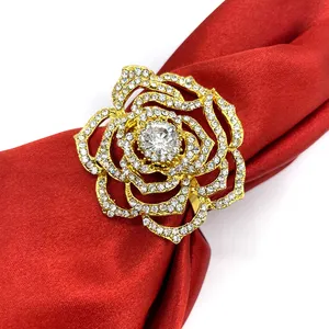 Cincin serbet bunga wadah bulat, wadah cincin serbet berlian imitasi berkilau untuk dekorasi meja pesta pernikahan