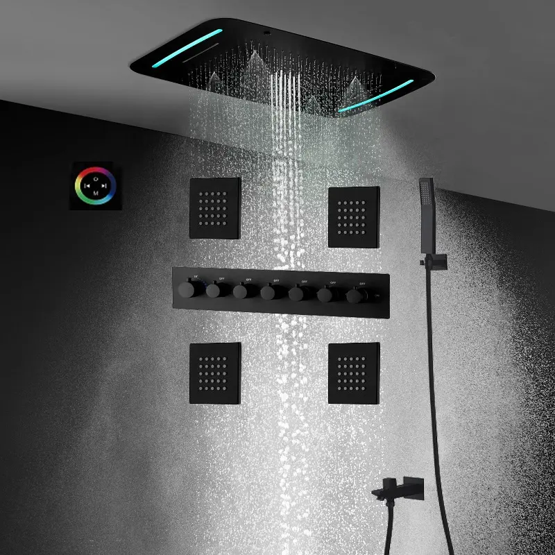 Luxus Badezimmer 6 Funktionen LED-Dusch system X430MM Big Waterfall Rainfall Dusch paneel mit quadratischen Körpers pray jets