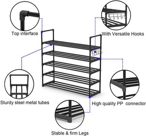 Adjustable Metal Shoe Rack Versatile Living Room Entryway Storage Organizer Hooks Stackable Boot Shoe Cabinet Dining Application - Product Image 5