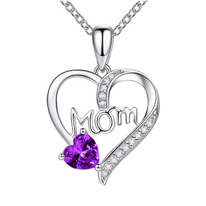 Ciondolo a forma di cuore per mamma con pietra viola, gioielli da donna placcati in argento, regalo per la mamma - Product Image 1
