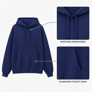 <b>Women's</b> <b>Navy</b> Blue Drop Shoulder Hoodie Long Sleeve Casual Pullover Sweatshirt with Kangaroo Pocket - Product Image 6