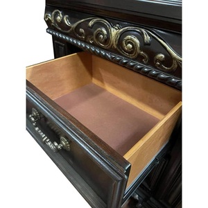 โต๊ะข้างเตียงไม้แกะสลักแบบดั้งเดิม 2 ลิ้นชัก สีเชอร์รี่เข้ม - Product Image 3