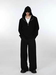 <span class=keywords><strong>Pull</strong></span> en polyester à capuche mi-zippé pour homme, couleur unie, style rétro décontracté, coupe ample et polyvalente, tendance automne/hiver, vêtement en maille pour adolescent - Product Image 6