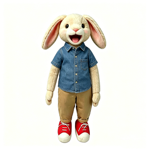 Marioneta de Conejo de Peluche con Camisa a Rayas y Zapatillas – Juguete Interactivo de Simulación para Niños - Product Image 4