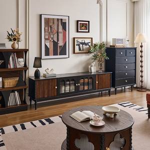 Mueble de TV de madera maciza de estilo retro francés, unidad de almacenamiento multifuncional con mesa de centro y mueble auxiliar para sala de estar - Product Image 4