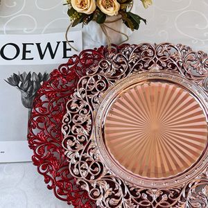 Assiettes de présentation décoratives en plastique doré de 13 pouces pour mariages, événements, fêtes et Noël – Assiettes creuses de service - Product Image 6