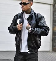 Haute Qualité Hip Hop Patchs Brodés Baseball Letterman Varsity Moto 100% PU Cuir Bomber Vestes Manteaux pour Hommes