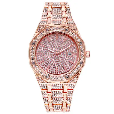 Luxury Iced Out Watch Gold Diamond Watch Calendar Top Brand for Men Square Quartz Waterproof Wristwatch Gift for Men Clock
