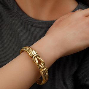 <span class=keywords><strong>Bracelet</strong></span> épais en acier inoxydable plaqué or 18 carats, résistant à l'eau, à nœuds élastiques, tendance YF5098, bijoux anti-ternissement - Product Image 4