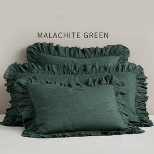 Federa per Cuscino in Lino 100% <span class=keywords><strong>con</strong></span> Volant, Morbida e Lavata, <span class=keywords><strong>con</strong></span> Chiusura a Busta - Product Image 4