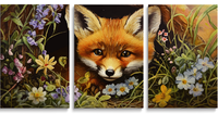 Pintura por Números de 3 Paneles para Adultos, Kit de Pintura al Óleo Digital DIY de 3 Piezas con un Lindo Zorro en un Paisaje, Ideal para Regalo