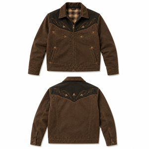 Men's Western Jacket Vintage Cowboy Embroidered Coat <b>Brown</b> Ranch Riding Coat Country Wear Outdoor Workwear - Product Image 2