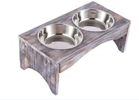 Support à bols en bois de pin personnalisé avec 2 bols et supports pour chiens/chats